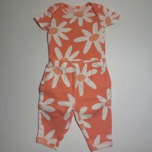 🌼 100% Cotton Carter's Just One You Newborn 2 Piece Outfit Orange Floral Set NB